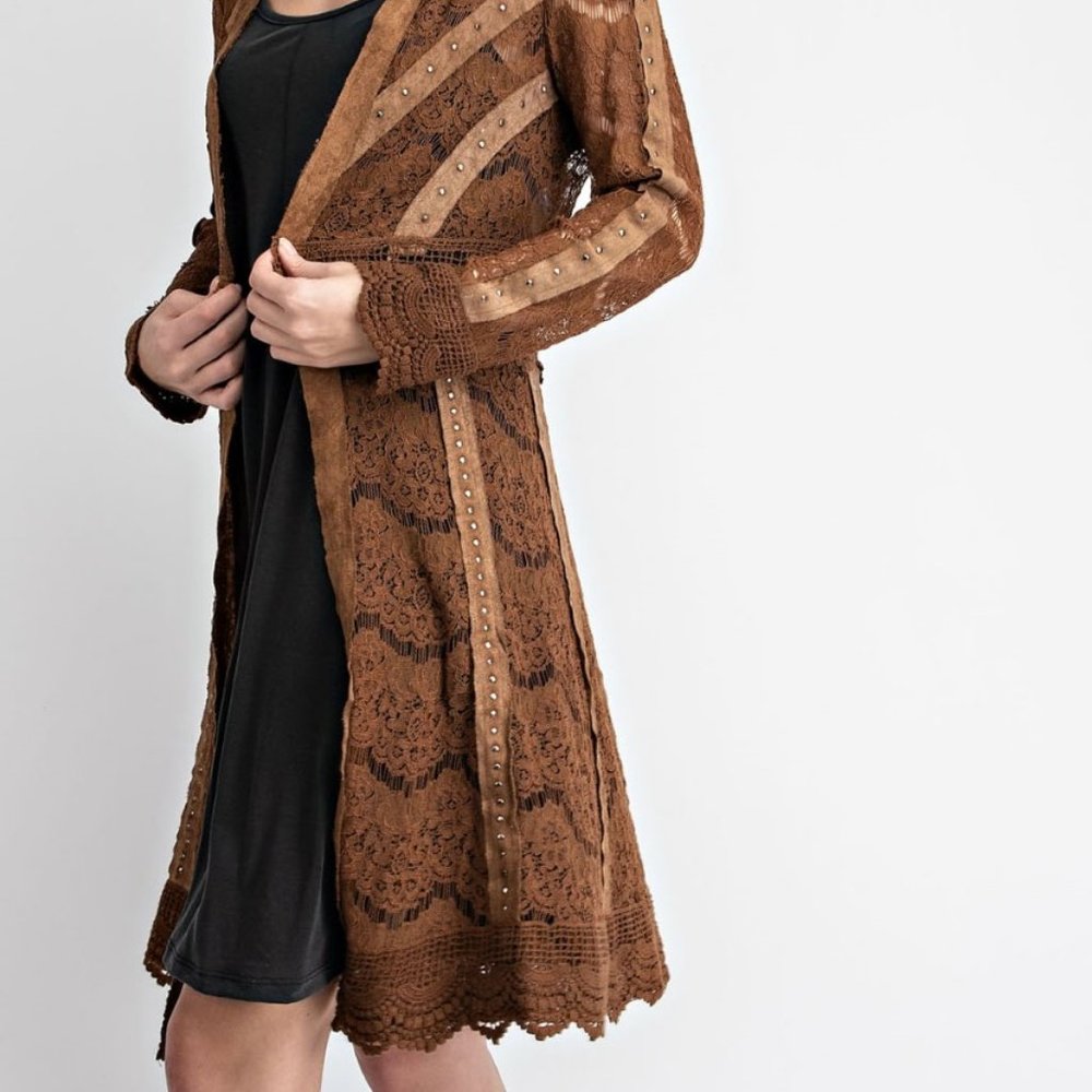 NEW  lace studs VOCAL CAMEL CARDIGAN coatigan sweater boho western jacket SM-3X - Picture 3 of 6